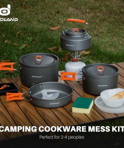 Odoland 15pcs Camping Cookware Non-Stick Lightweight Camping Pots and Pans Set with Kettle Plastic Plates Bowls Soup Spoon for Camping, Backpacking, Outdoor...